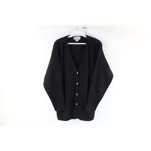 Vtg 90s Grunge Womens Medium Blank Kurt Cobain Knit Cardigan Sweater Black USA